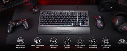 Redragon K515 Shiva RGB Gaming Keyboard – 98 Keys, Smooth Linear Switch, Detachable Wrist Rest
