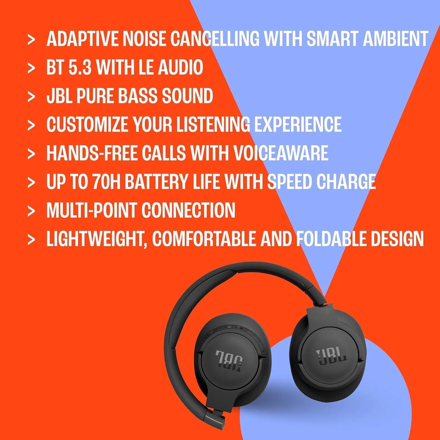 JBL Tune 770NC Wireless Over-Ear Headphones – Adaptive ANC, Bluetooth 5.3