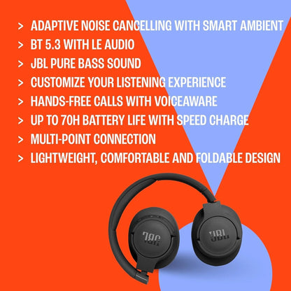 JBL Tune 770NC Wireless Over-Ear Headphones – Adaptive ANC, Bluetooth 5.3