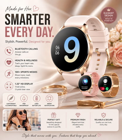 Women’s Smartwatch – 1.32" HD Display, Bluetooth Calling, Health & Fitness Tracker