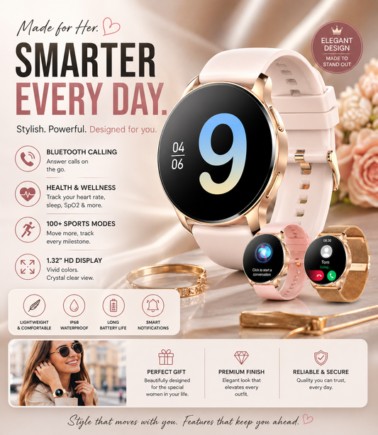 Women’s Smartwatch – 1.32" HD Display, Bluetooth Calling, Health & Fitness Tracker