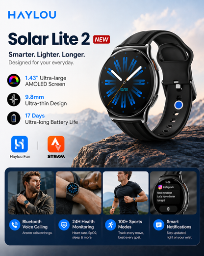 HAYLOU Solar Lite 2 Smartwatch – 1.43" AMOLED, Voice Calling & 17-Day Battery