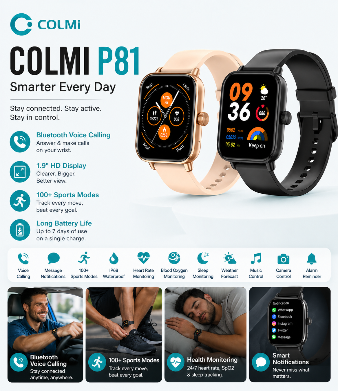 COLMI P81 Smartwatch – Voice Calling, 1.9" HD Display & 100+ Sports Modes
