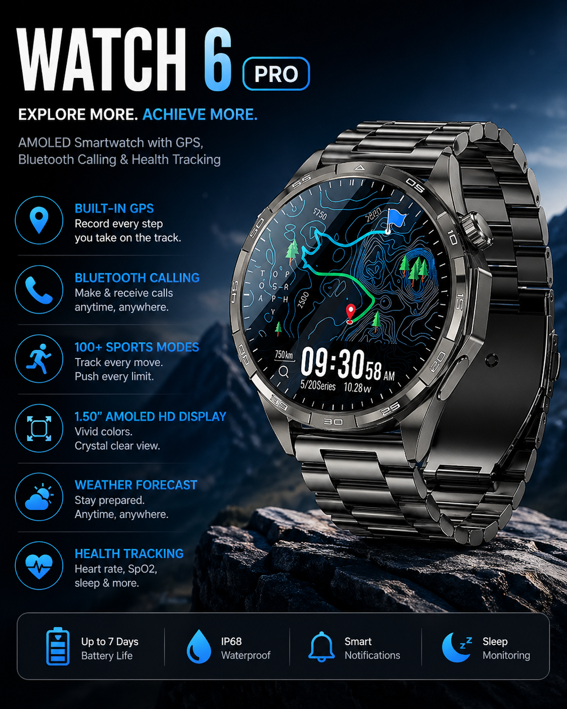 WATCH 6 Pro – AMOLED Smartwatch with GPS, Bluetooth Calling & Health Tracking