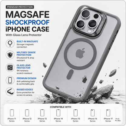 MagSafe Shockproof iPhone Case with Glass Lens Protector – iPhone 11 to 17 Pro Max