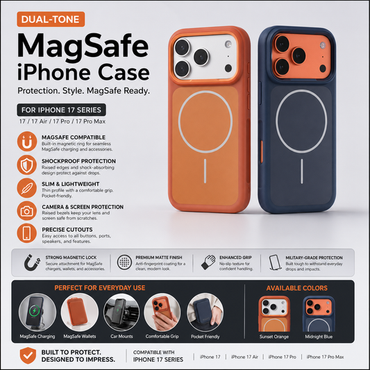 Dual-Tone MagSafe iPhone Case – Shockproof, Slim, iPhone 17 / 17 Air / 17 Pro / 17 Pro Max