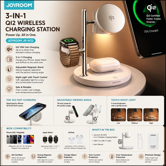Joyroom JR-W23 Qi2 3-in-1 Wireless Charging Station