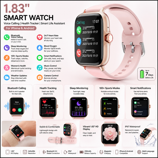 1.83" Smart Watch – Voice Calling, Sleep & Health Tracking for iPhone & Android