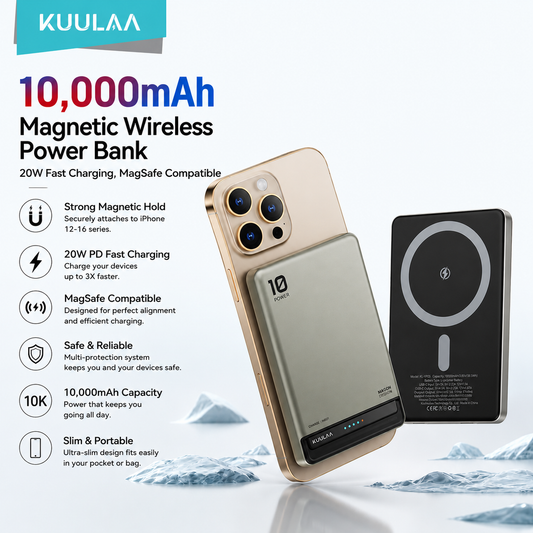 KUULAA 10,000mAh Magnetic Wireless Power Bank — 20W Fast Charging, MagSafe Compatible