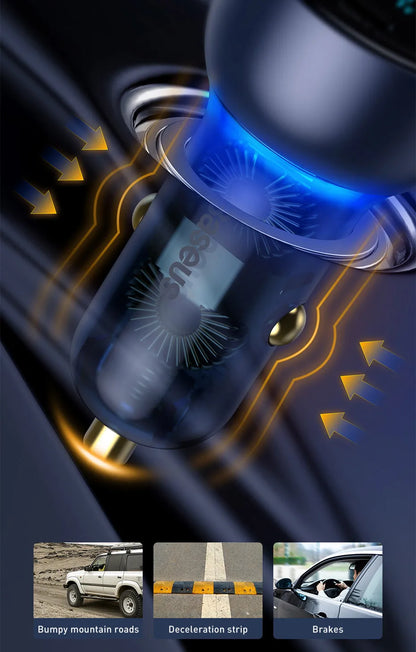 Baseus 65W PD Car Charger – QC 4.0 + QC 3.0, USB-C + USB-A, LED Display, Fast Charge