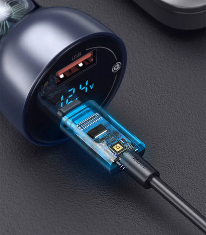 Baseus 65W PD Car Charger – QC 4.0 + QC 3.0, USB-C + USB-A, LED Display, Fast Charge