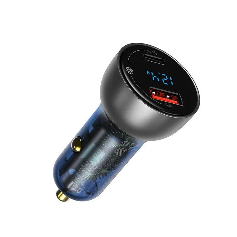 Baseus 65W PD Car Charger – QC 4.0 + QC 3.0, USB-C + USB-A, LED Display, Fast Charge