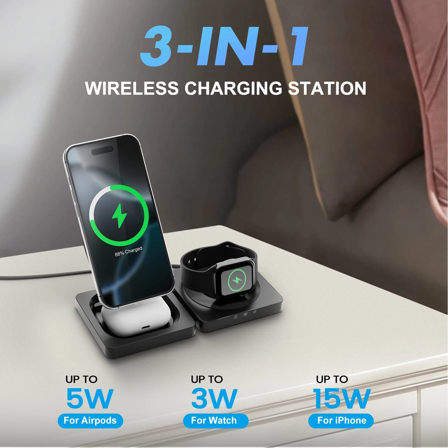 3-in-1 Foldable Magnetic Wireless Charging Station – Travel Ready