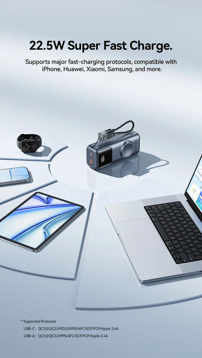 Vention 10000mAh Power Bank – 22.5W, Wireless Charging, Apple Watch Charger, Digital Display