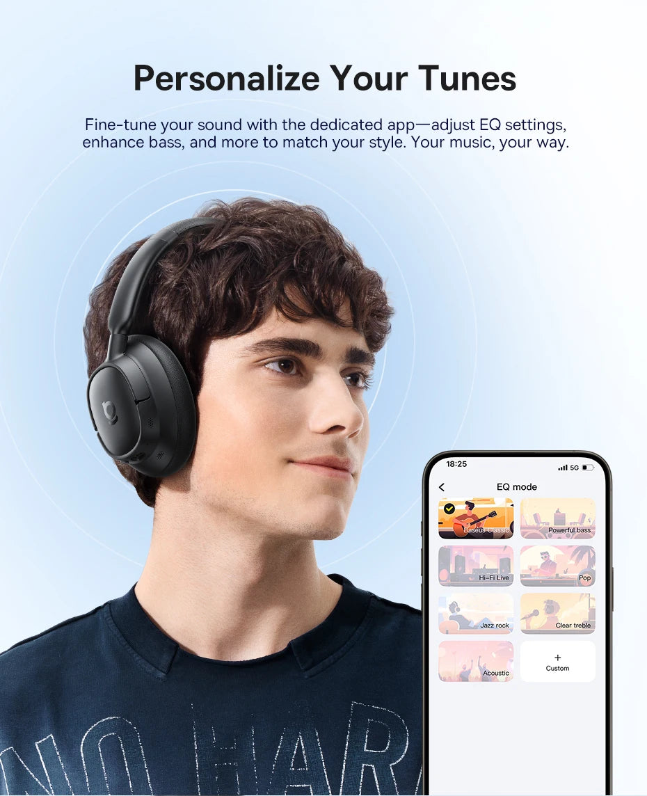 Baseus Bass EH10 NC ANC Headphones  -45dB Noise Cancelling, Bluetooth 6.0, 80Hr Battery, Spatial Audio