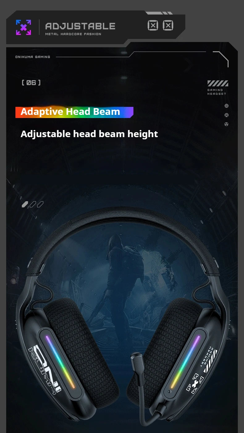 ONIKUMA GT808 Tri-mode Gaming Headset RGB Lighting 2.4G Wireless Gaming PC Wired Desktop with Headset   Ultra Long Life