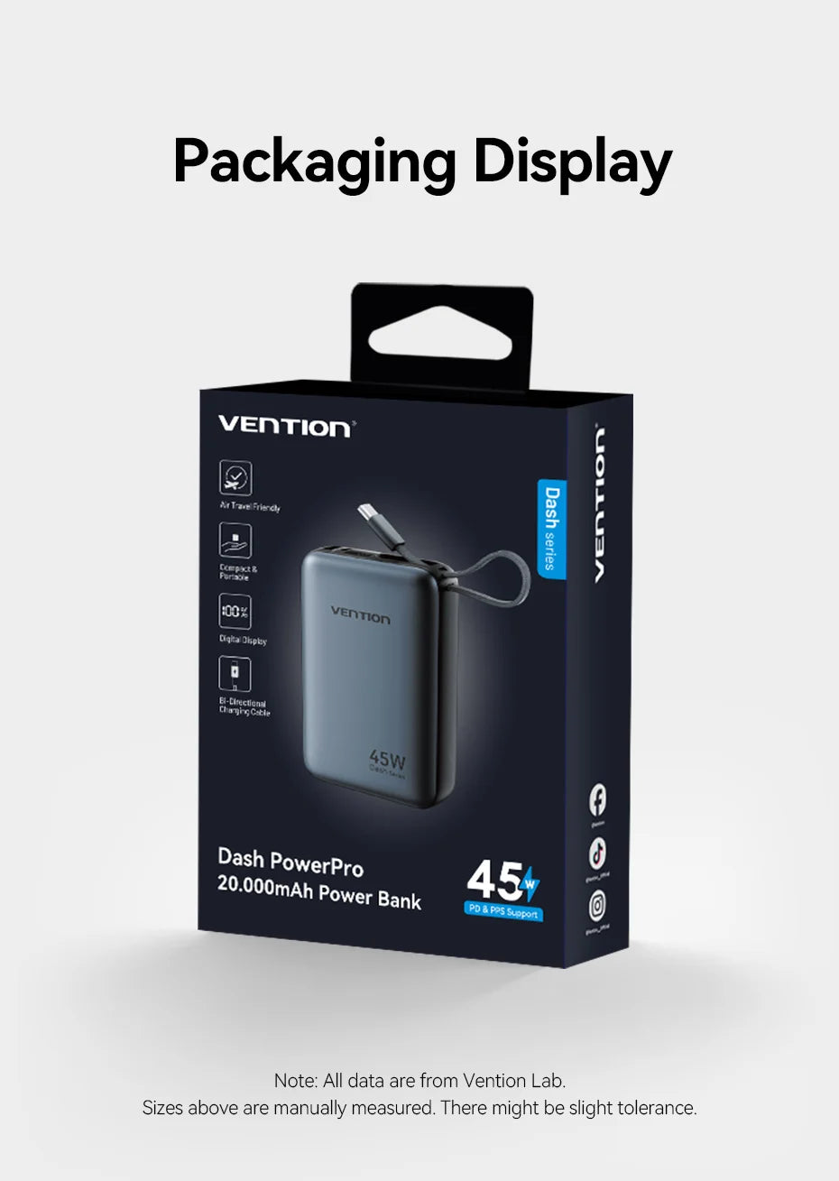 Vention 20000mAh Power Bank – 45W Fast Charging