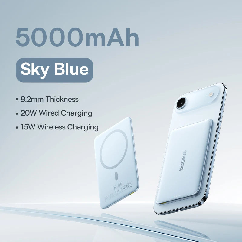 Baseus 5000mAh Magnetic Power Bank – 15W Wireless, 20W Wired, Card-Slim, MagSafe Compatible