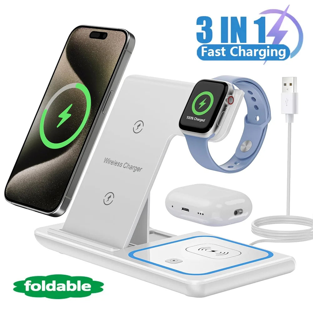3-in-1 LED Foldable Wireless Charging Station – iPhone, Watch & AirPods