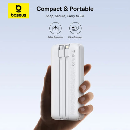 Baseus 20,000mAh Power Bank — 22.5W Fast Charging, Built-In Cables & Airline Approved