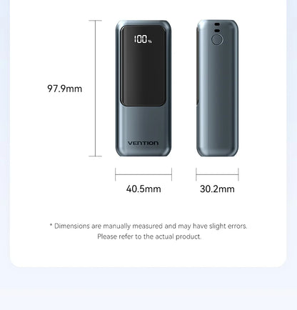 Vention 10000mAh Mini Power Bank – 22.5W Fast Charge, Built-In USB-C Cable, Digital Display
