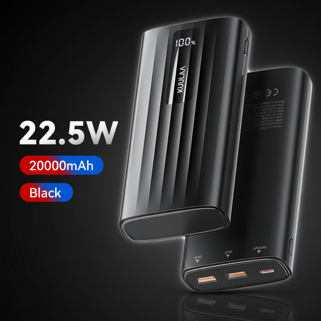 KUULAA Power Bank 22.5W – 10000mAh / 20000mAh, PD Fast Charge, Digital Display, USB-C + USB-A