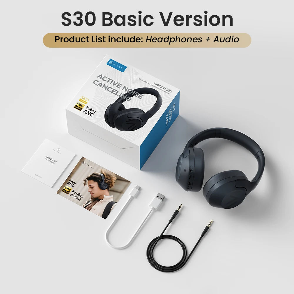 HAYLOU S30 ANC Over-Ear Headphones – 43dB Adaptive ANC, LDAC Hi-Res, 80Hr Battery, Memory Foam
