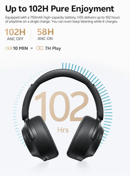 QCY ANC Wireless Headphone H3S 56dB Noise Canceling Hi-Res 3D Spatial Audio Earphone with LDAC Bluetooth 6.0 Over Ear Headset