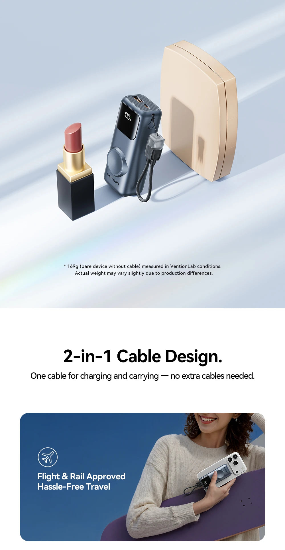 Vention 10000mAh Power Bank – 22.5W, Wireless Charging, Apple Watch Charger, Digital Display