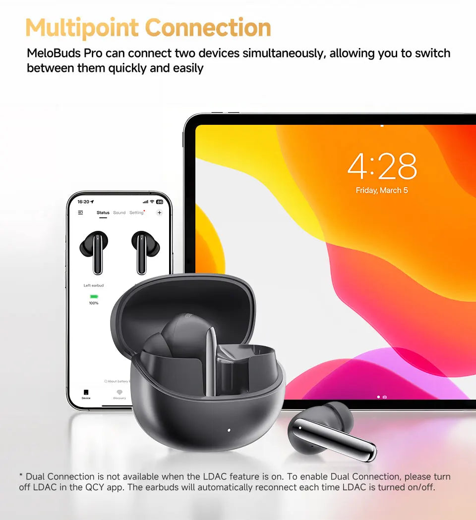 QCY MeloBuds Pro ANC Earbuds – 46dB Hybrid ANC | Hi-Res LDAC | 34Hr Battery