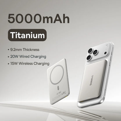 Baseus 5000mAh Magnetic Power Bank – 15W Wireless, 20W Wired, Card-Slim, MagSafe Compatible