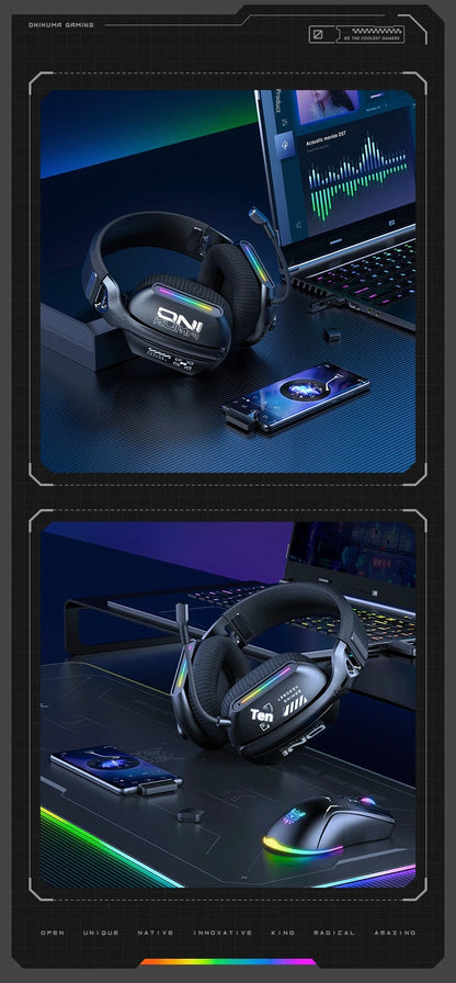 ONIKUMA GT808 Tri-mode Gaming Headset RGB Lighting 2.4G Wireless Gaming PC Wired Desktop with Headset   Ultra Long Life