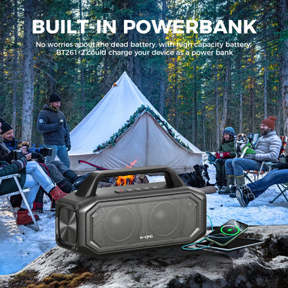 W-KING 80W Portable Bluetooth Speaker – Bass Boost, Stereo Pairing, IPX6, Reverse Charging