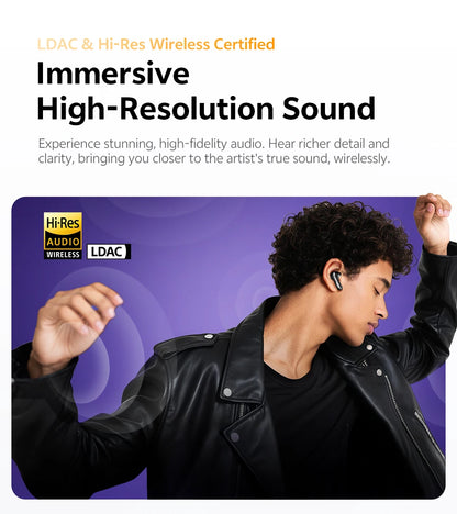 QCY MeloBuds N70 Wireless Earbuds – Adaptive ANC, LDAC Hi-Res, 50H Battery