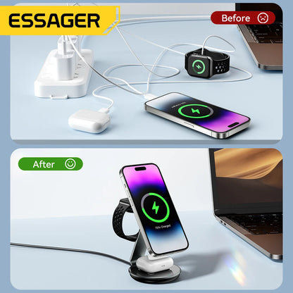 Essager 3-in-1 Magnetic Wireless Charging Stand – iPhone, Watch & AirPods