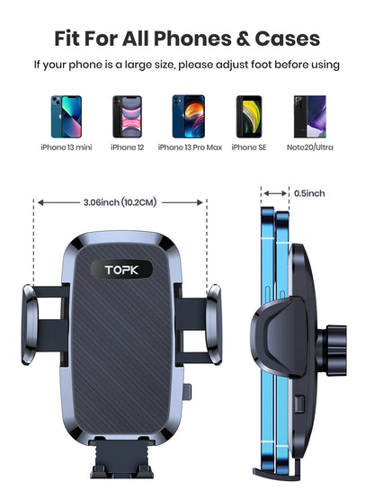 TOPK 4-in-1 Car Phone Holder – Dashboard, Windscreen & Air Vent Mount, Universal Fit