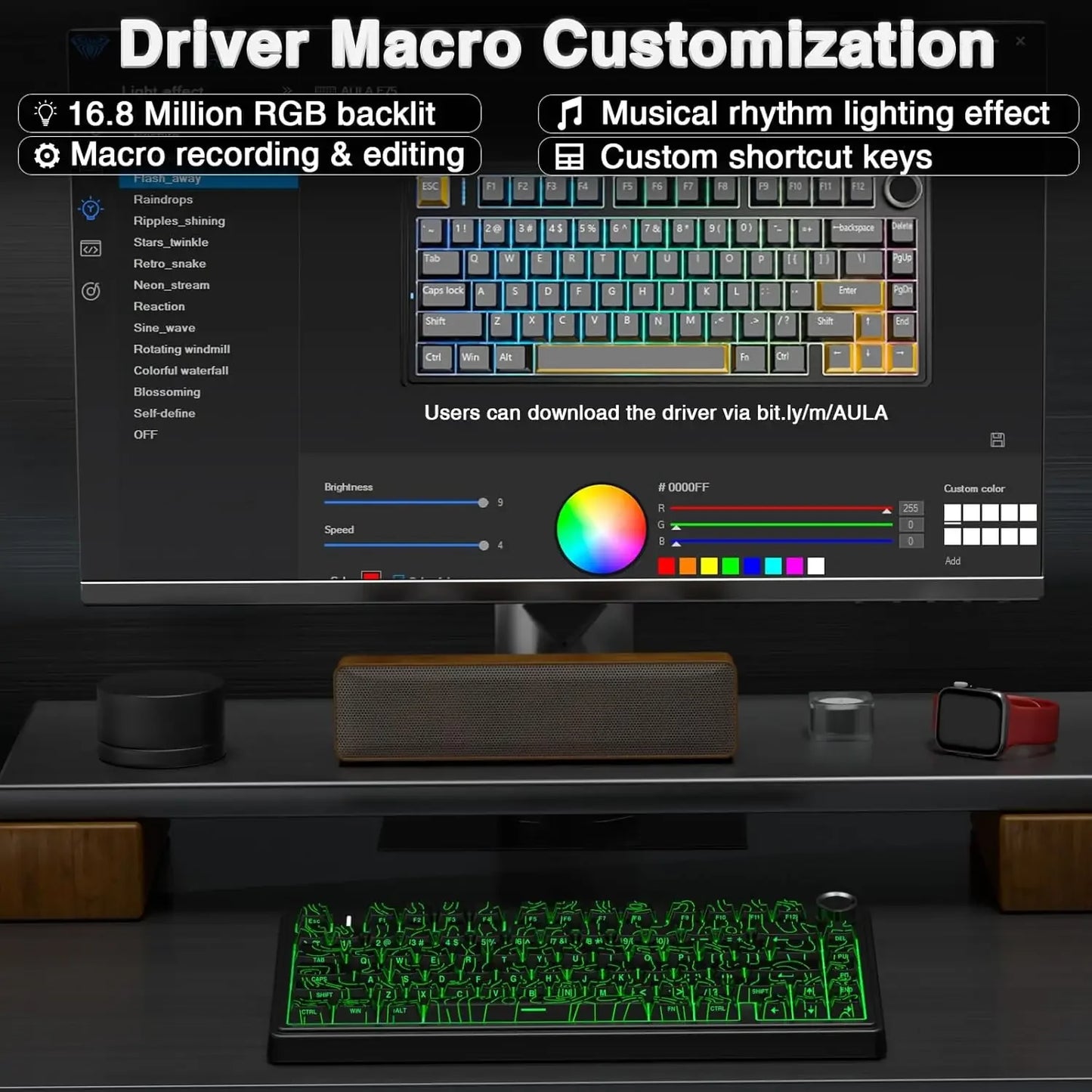 AULA F75 Wireless Gaming Mechanical Keyboard RGB Light Customized 75% Layout Tri Modes Contour Side Carved PBT Keycap Keyboard