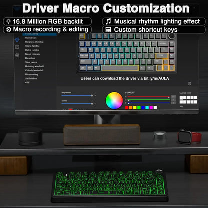 AULA F75 Wireless Gaming Mechanical Keyboard RGB Light Customized 75% Layout Tri Modes Contour Side Carved PBT Keycap Keyboard