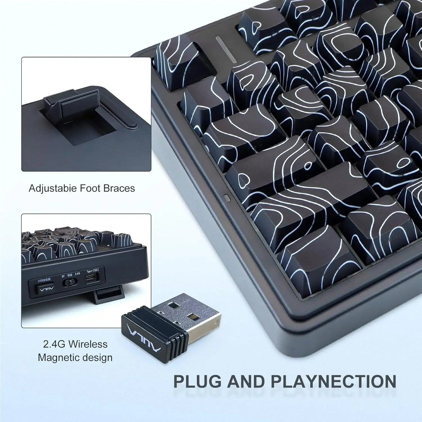 AULA F75 Wireless Gaming Mechanical Keyboard RGB Light Customized 75% Layout Tri Modes Contour Side Carved PBT Keycap Keyboard