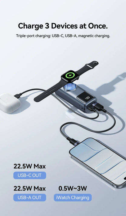 Vention 10000mAh Power Bank – 22.5W, Wireless Charging, Apple Watch Charger, Digital Display