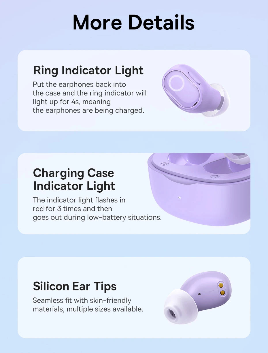 Baseus WM02 True Wireless Earbuds – Bluetooth 5.3, 25Hr Battery, Built-In Mic, USB-C