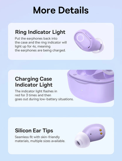 Baseus WM02 True Wireless Earbuds – Bluetooth 5.3, 25Hr Battery, Built-In Mic, USB-C