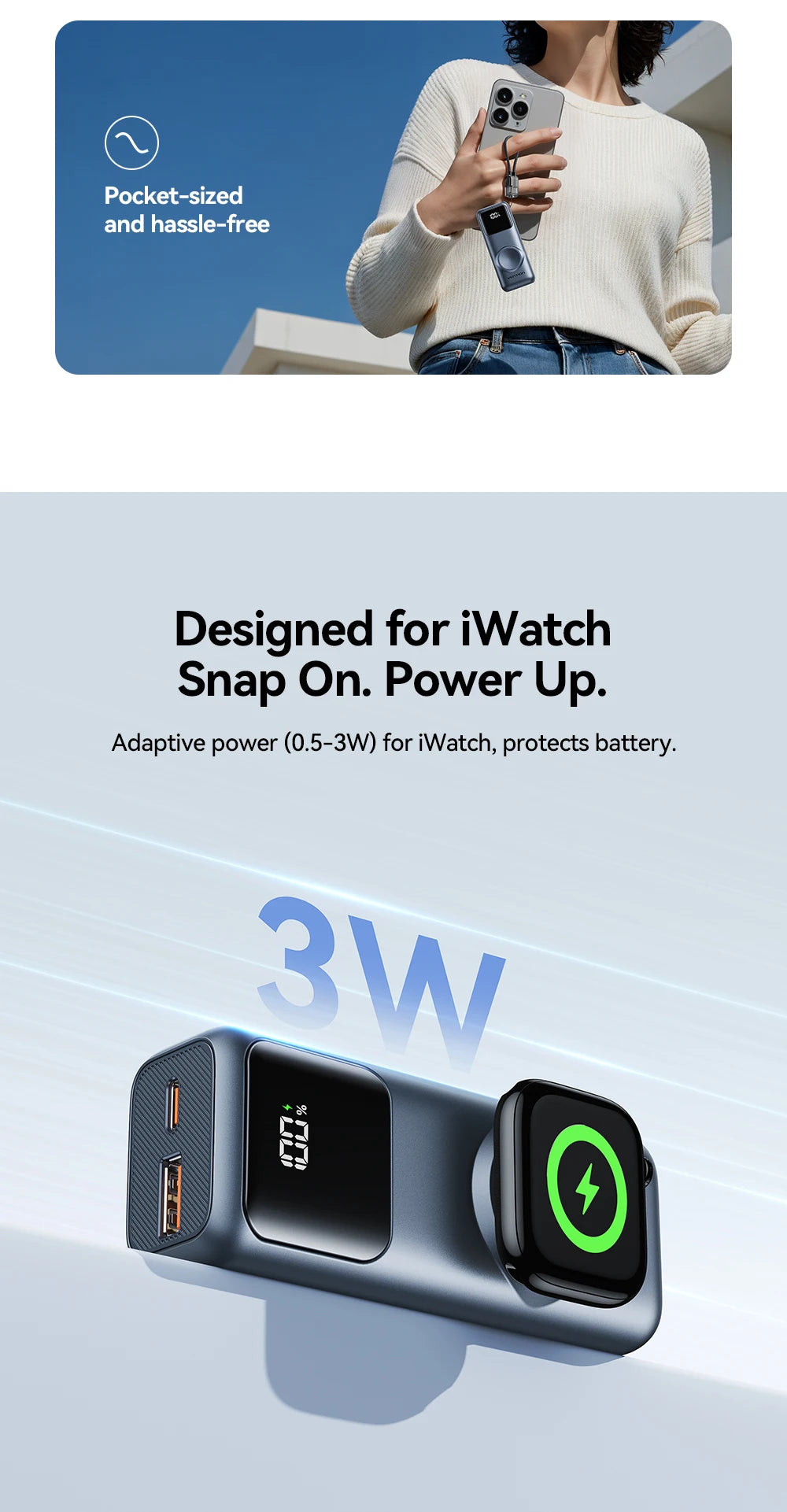 Vention 10000mAh Power Bank – 22.5W, Wireless Charging, Apple Watch Charger, Digital Display