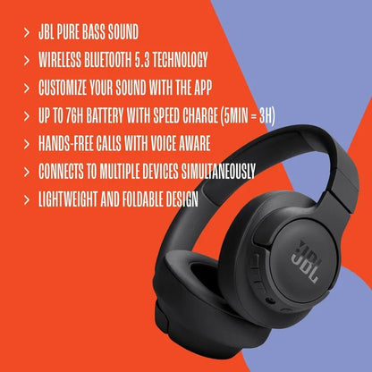 JBL Tune 720BT Wireless Over-Ear Headphones – Pure Bass, 76H Battery, Foldable