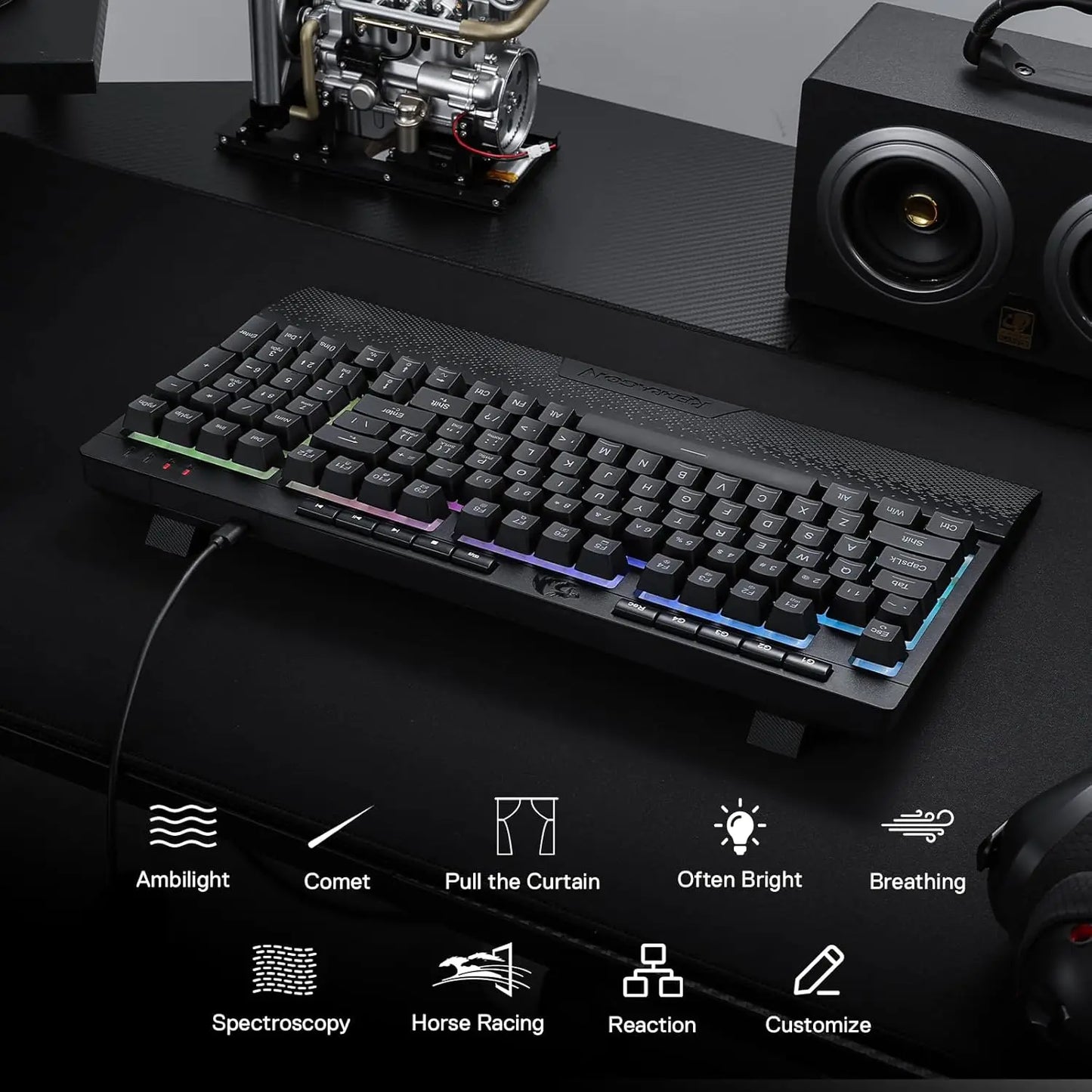 Redragon K515 Shiva RGB Gaming Keyboard – 98 Keys, Smooth Linear Switch, Detachable Wrist Rest