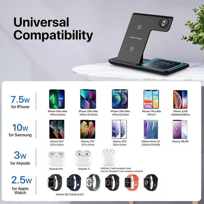 3-in-1 LED Foldable Wireless Charging Station – iPhone, Watch & AirPods
