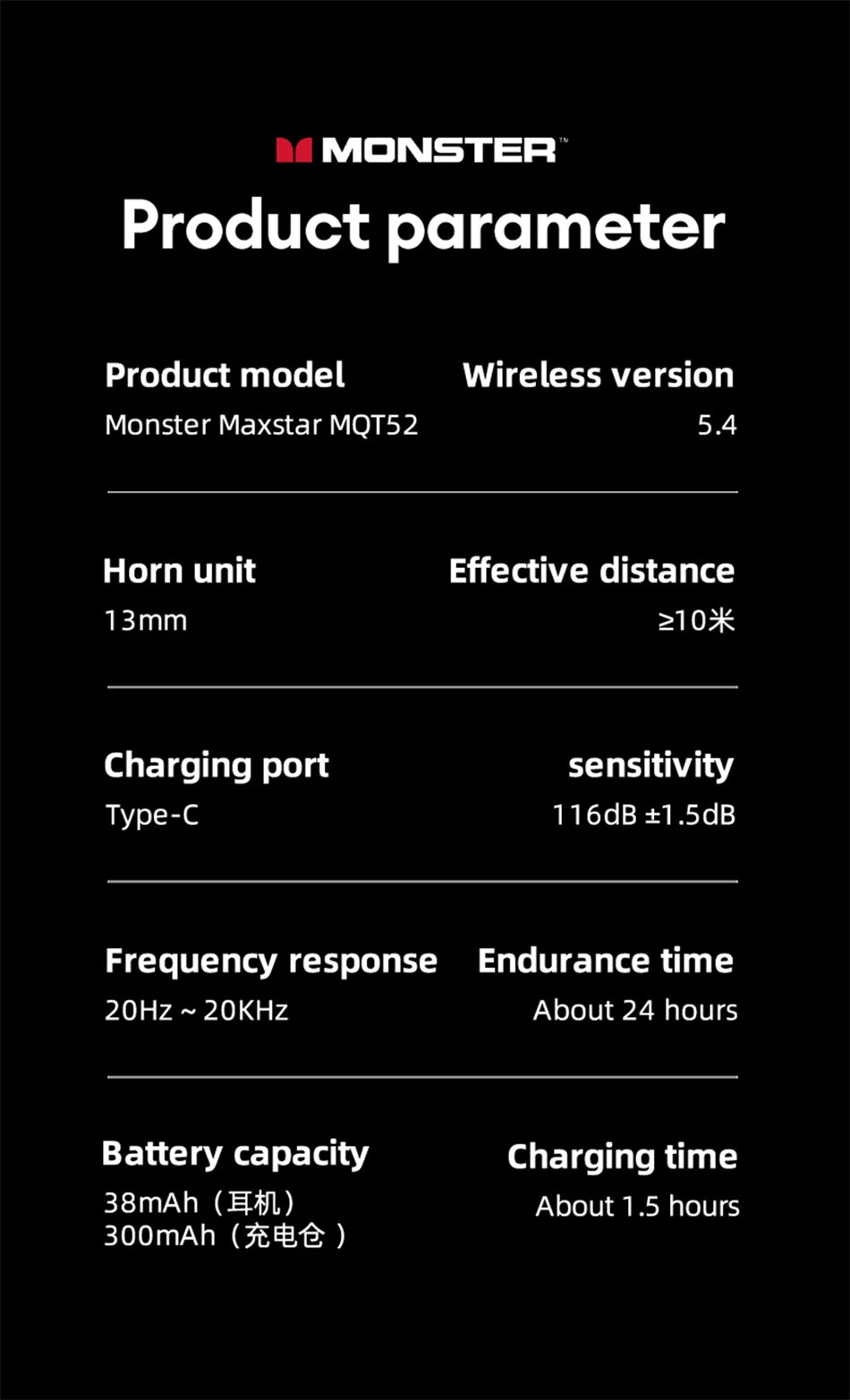 Monster MQT52 Wireless Earphones – Bluetooth 5.4 | 24Hr Battery | Gaming Mode