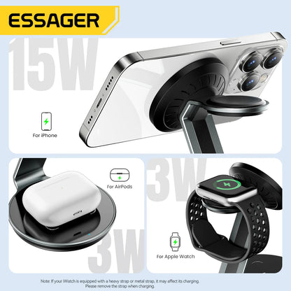 Essager 3-in-1 Magnetic Wireless Charging Stand – iPhone, Watch & AirPods