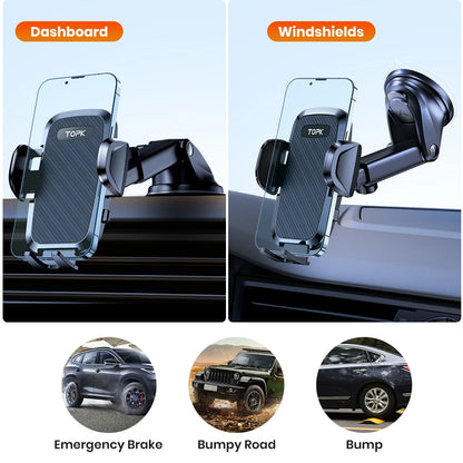 TOPK 4-in-1 Car Phone Holder – Dashboard, Windscreen & Air Vent Mount, Universal Fit