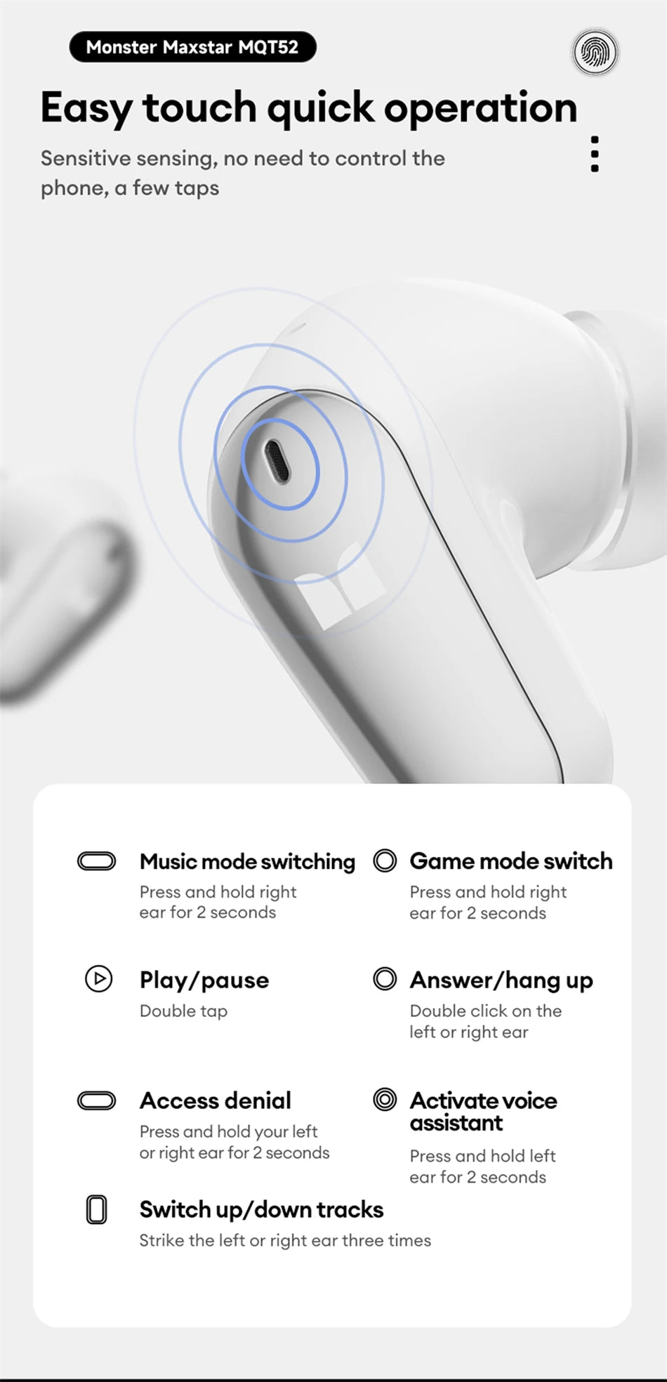 Monster MQT52 Wireless Earphones – Bluetooth 5.4 | 24Hr Battery | Gaming Mode